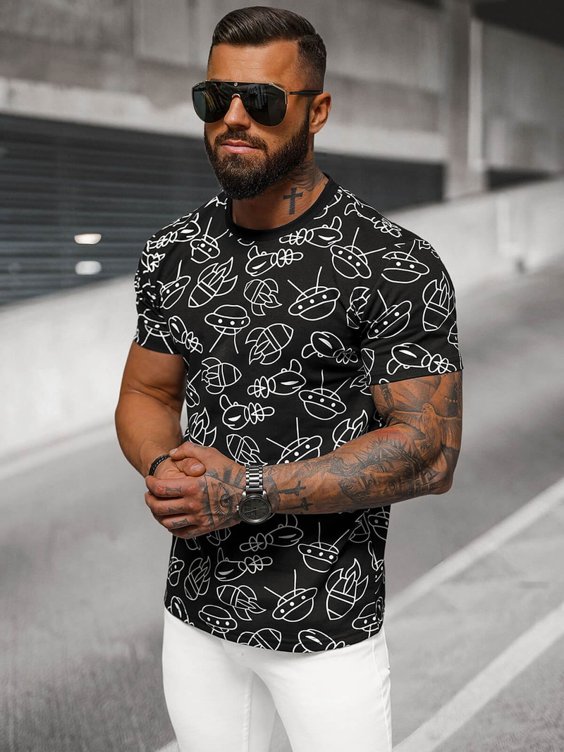 Ανδρικό μπλουζάκι μαύρο OZONEE JS/8T1197/3