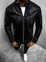 Ανδρικό δερμάτινο μπουφάν μαύρο OZONEE YD/BF5916309Z