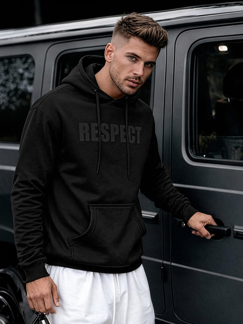 Ανδρικό Φούτερ με Κουκούλα μαύρο OZONEE JS/8B1968/3