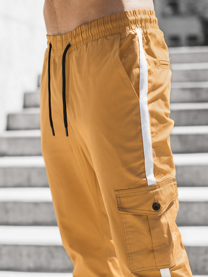 Ανδρικό παντελόνι chino jogger κάμελ OZONEE DJ/5580