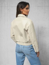 Γυναικείο δερμάτινο μπουφάν μπεζ OZONEE O/G116