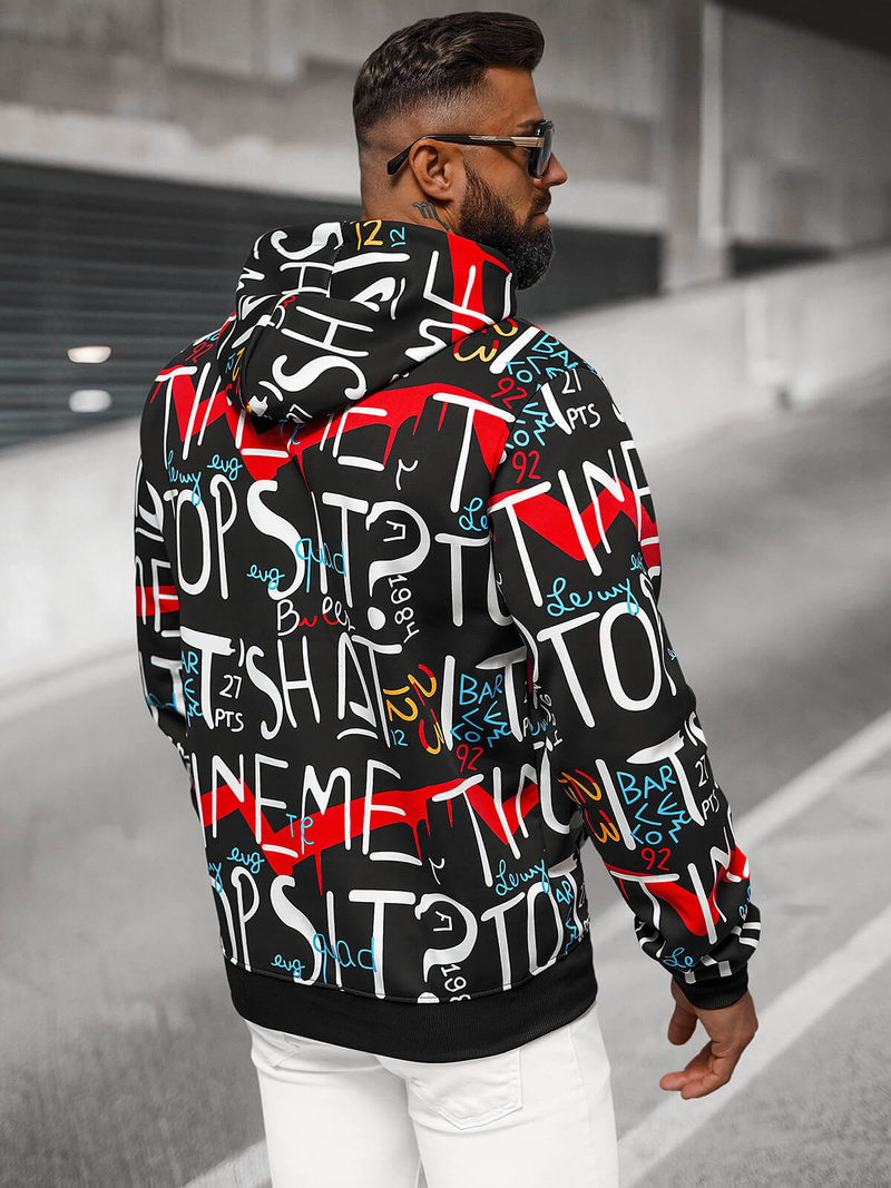 Ανδρικό Φούτερ με Kουκούλα Mαύρος OZONEE JS/8B1233/3