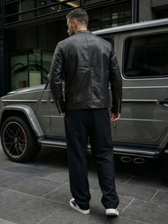 Ανδρικό δερμάτινο μπουφάν μαύρο OZONEE JS/11Z8021