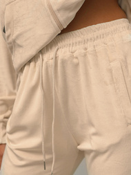 Γυναικείο βελούδινο σετ φόρμας ανοιχτό μπεζ OZONEE JS/8C1176/159Z