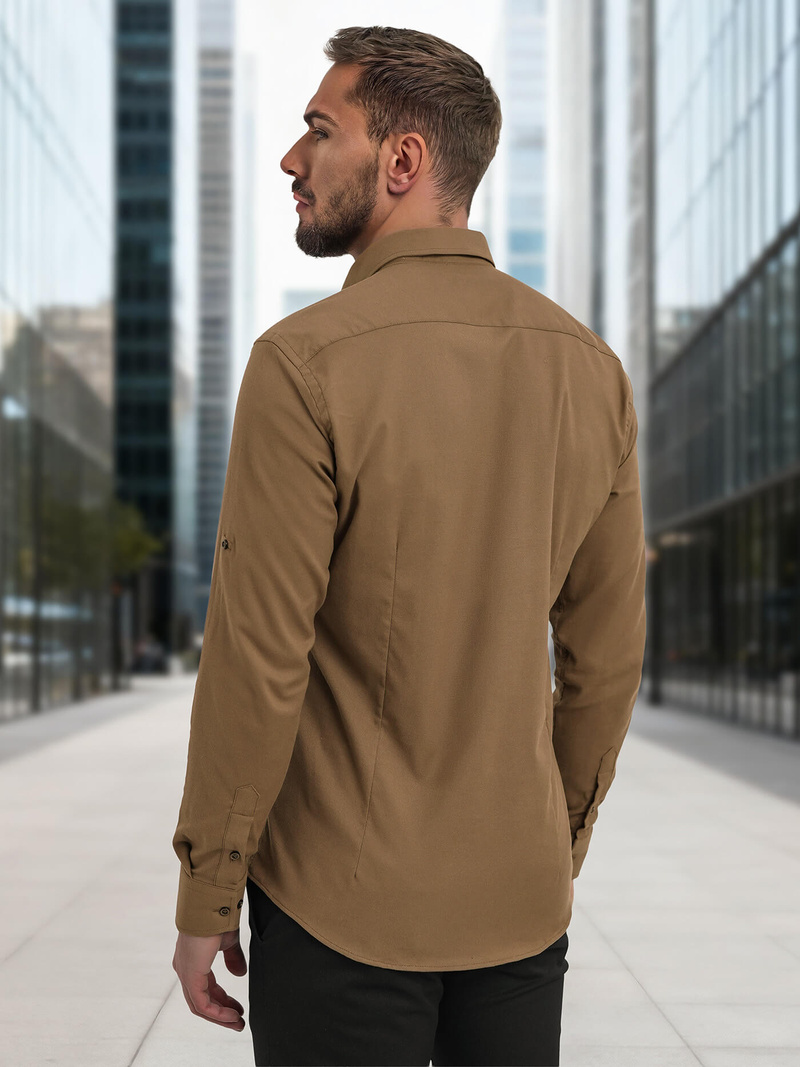 Ανδρικό πουκάμισο καφέ OZONEE V/V187