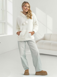 Γυναικείο φούτερ με κουκούλα λευκό OZONEE JS/HH192/1