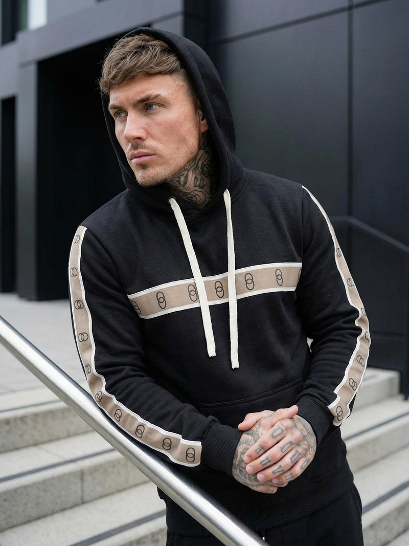 Ανδρικό Φούτερ με Κουκούλα μαύρο OZONEE JS/8B1729/3Z