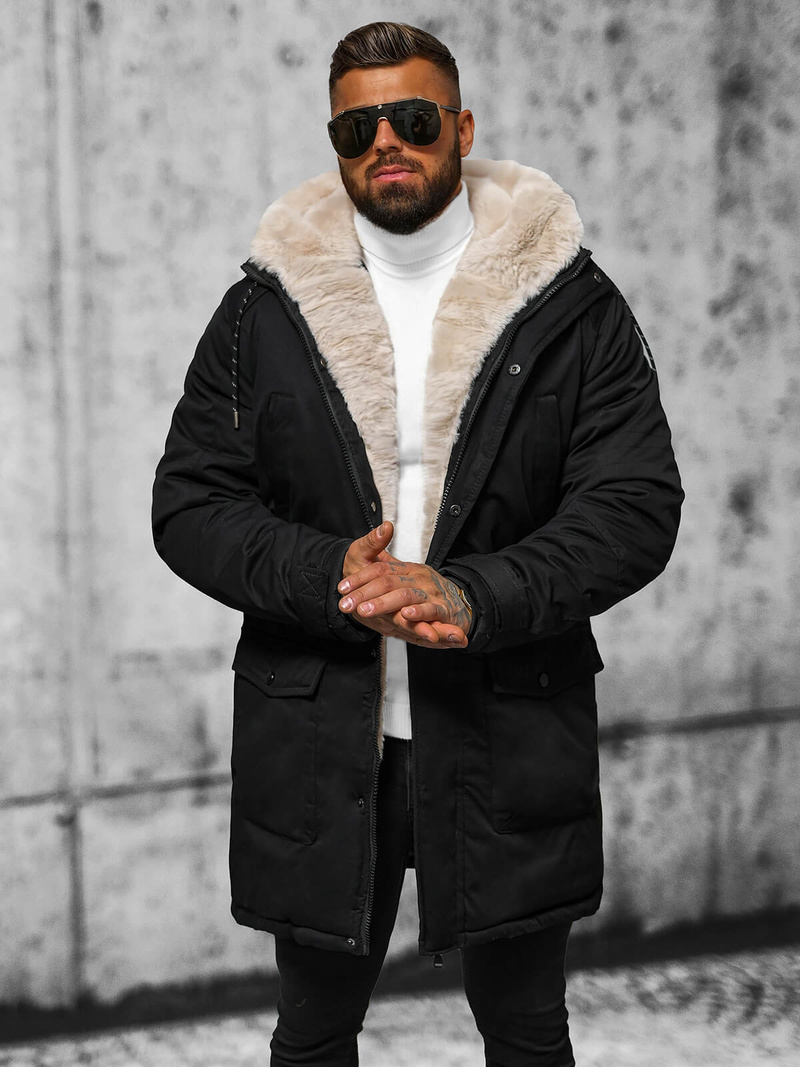 Ανδρικό χειμερινό μπουφάν mαύρος OZONEE JS/5M120/392