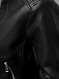 Γυναικείο δερμάτινο μπουφάν μαύρο OZONEE JS/11Z8038