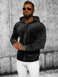 Ανδρικό βελούδινο Φούτερ με Kουκούλα μαύρο OZONEE JS/8B1168/3