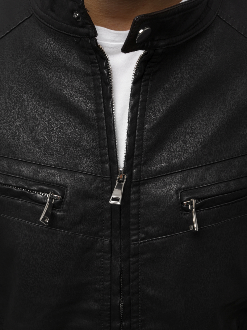 Ανδρικό δερμάτινο μπουφάν μαύρο OZONEE JB/JP1125