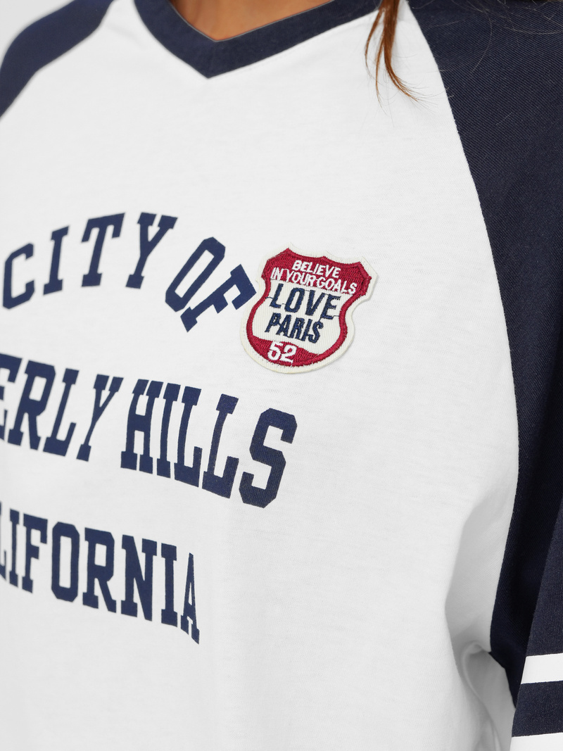 Γυναικείο μπλουζάκι ασπρό-ναυτικό μπλε OZONEE JS/R62493