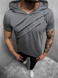 Ανδρικό μπλουζάκι με κουκούλα γραφίτη-καμουφλάζ OZONEE A/1185Z