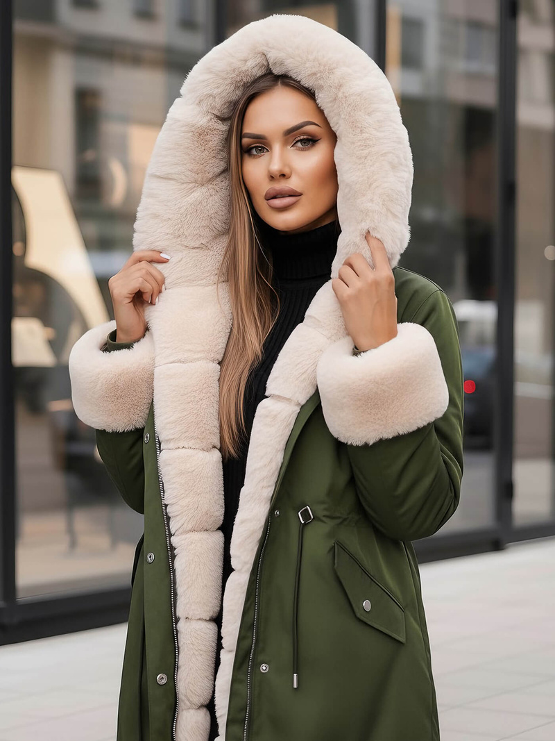 Γυναικείο χειμερινό μπουφάν Πράσινος OZONEE JS/M763/136Z