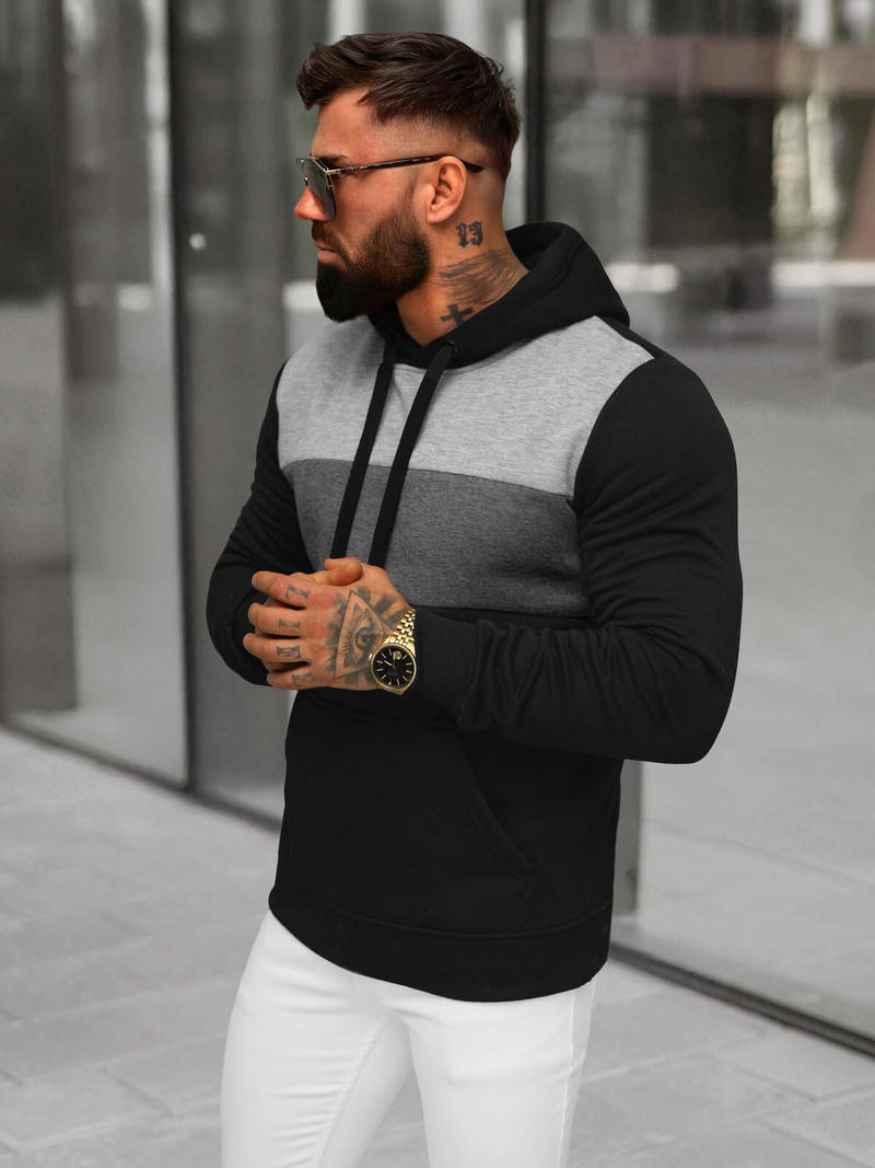 Ανδρικό Φούτερ με Κουκούλα μαύρο OZONEE JS/8B1312/3