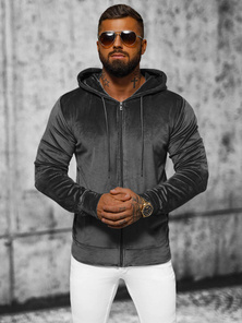 Ανδρικό βελούδινο Φούτερ με Kουκούλα γραφίτη OZONEE JS/8B1168/6