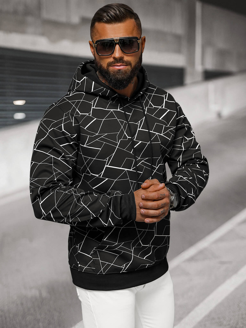 Ανδρικό Φούτερ με Kουκούλα Mαύρος OZONEE JS/8B1235/3