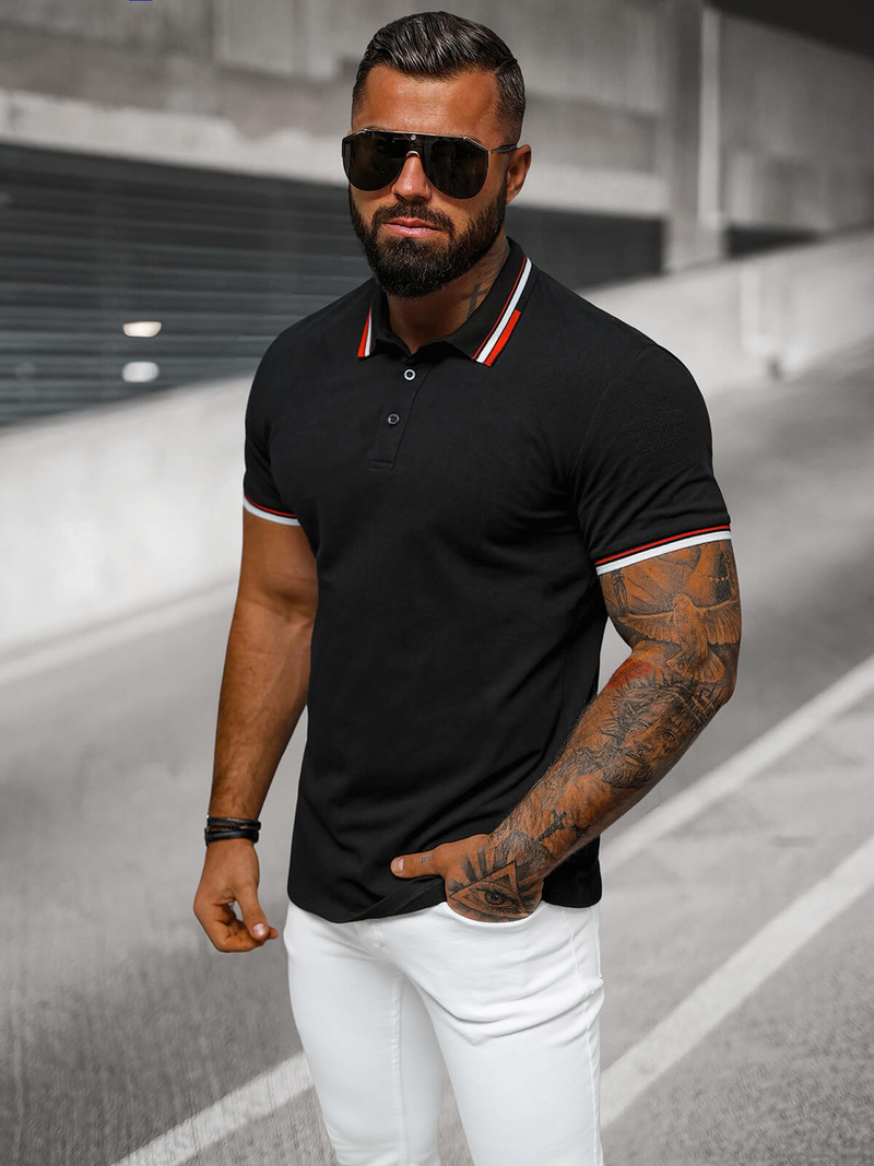 Ανδρική μπλούζα polo μαύρο OZONEE O/DA736