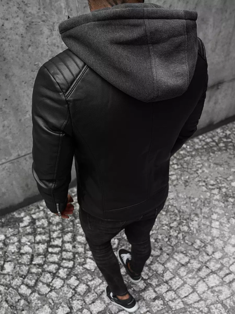 Ανδρικό δερμάτινο μπουφάν μαύρο OZONEE JS/11Z8012