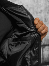 Ανδρικό δερμάτινο μπουφάν μαύρο OZONEE O/11Z8099