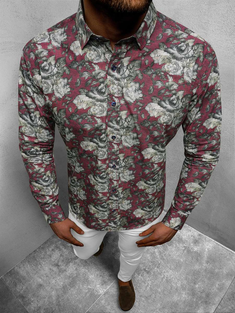 Ανδρικό πουκάμισο μπορντό OZONEE O/3322