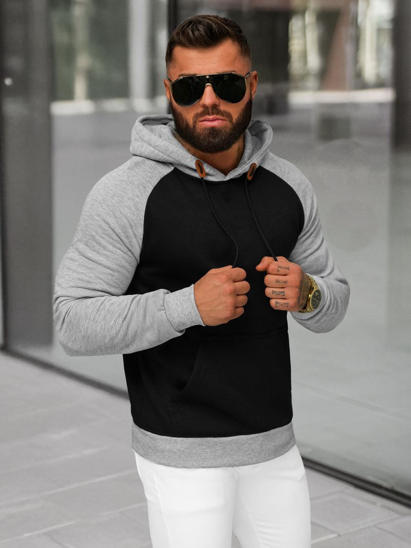 Ανδρικό Φούτερ με Κουκούλα μαύρο OZONEE JS/8B157/3B