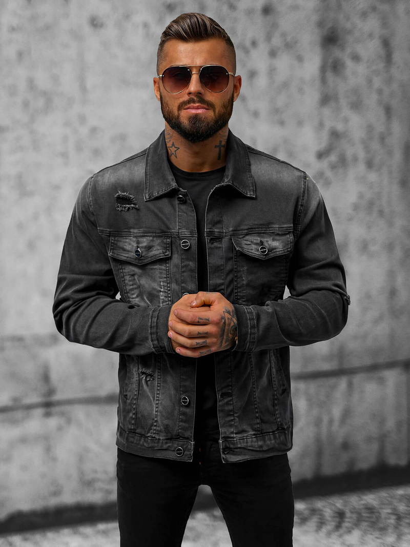 Ανδρικό τζιν μπουφάν μαύρο OZONEE NB/MJ506NZ