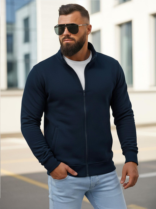 Ανδρικό φούτερ με φερμουάρ ναυτικό μπλε OZONEE JS/2002