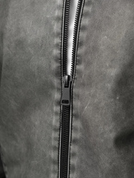 Ανδρικό δερμάτινο μπουφάν γραφίτη OZONEE JS/11Z8107