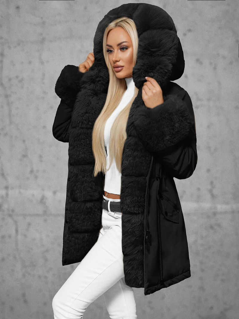 Γυναικείο χειμερινό μπουφάν mαύρος OZONEE JS/16M9062/392Z