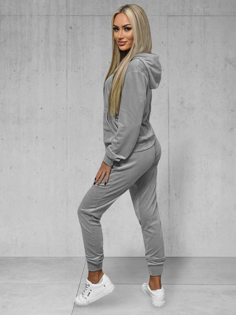 Γυναικείο βελούδινο σετ φόρμας Γκρί OZONEE JS/8C1176/2