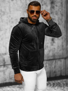 Ανδρικό βελούδινο Φούτερ με Kουκούλα μαύρο OZONEE JS/8B1168/3