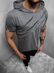 Ανδρικό μπλουζάκι με κουκούλα γραφίτη-καμουφλάζ OZONEE A/1185Z