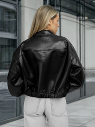 Γυναικείο δερμάτινο μπουφάν μαύρο OZONEE JS/11Z8281Z