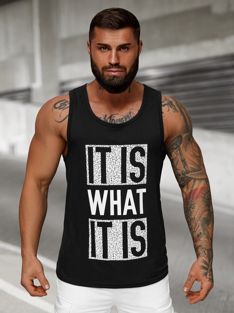 Ανδρικό αμάνικο μπλουζάκι mαύρος OZONEE JS/8B1710/3Z