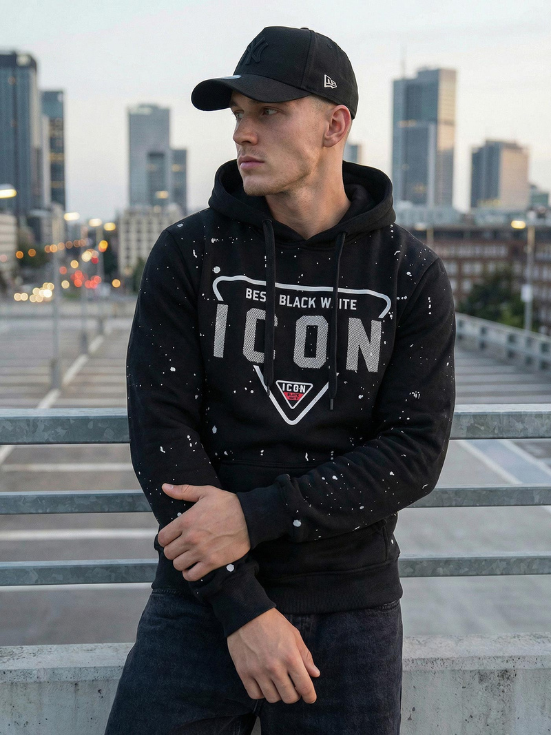 Ανδρικό Φούτερ με Κουκούλα μαύρο OZONEE JS/8B1737/3Z