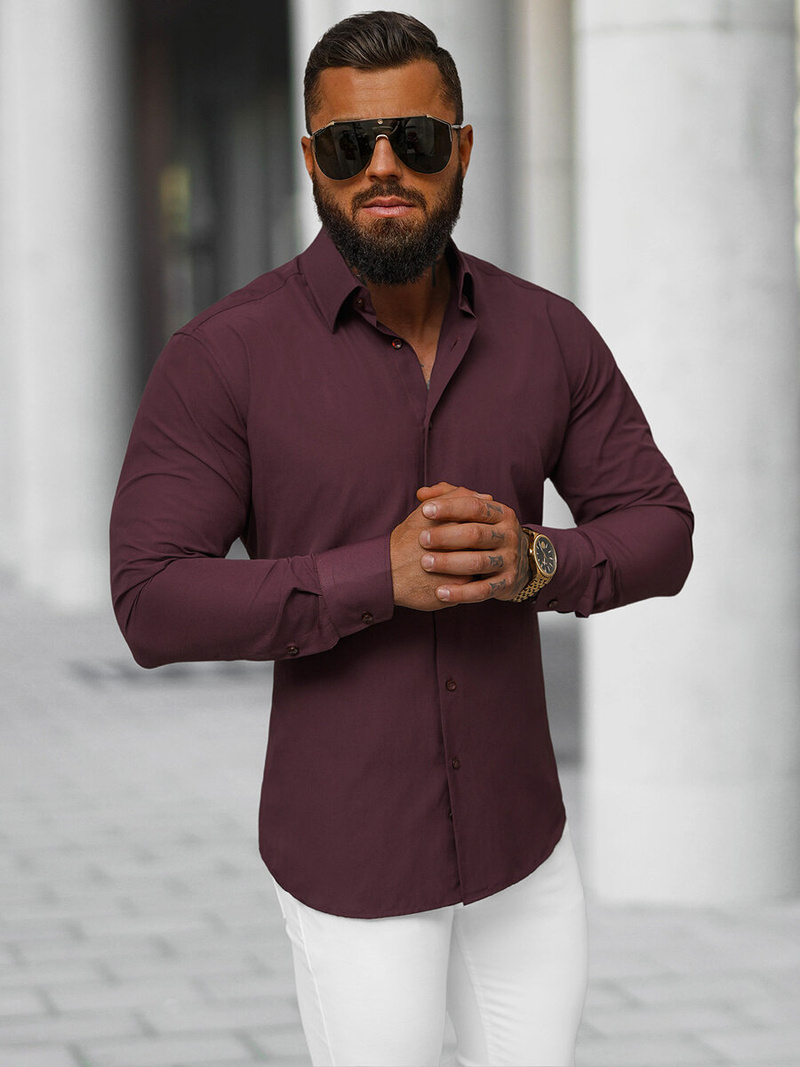 Ανδρικό πουκάμισο μπορντό OZONEE O/V116