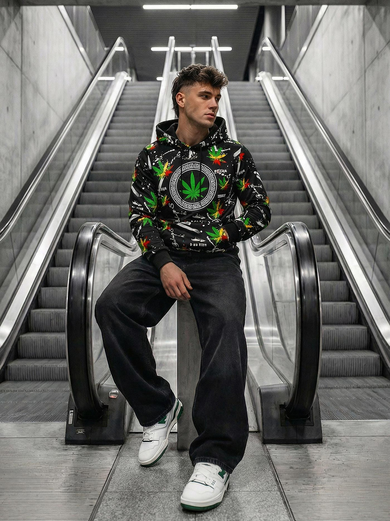 Ανδρικό Φούτερ με kουκούλα μαύρο OZONEE O/B269Z