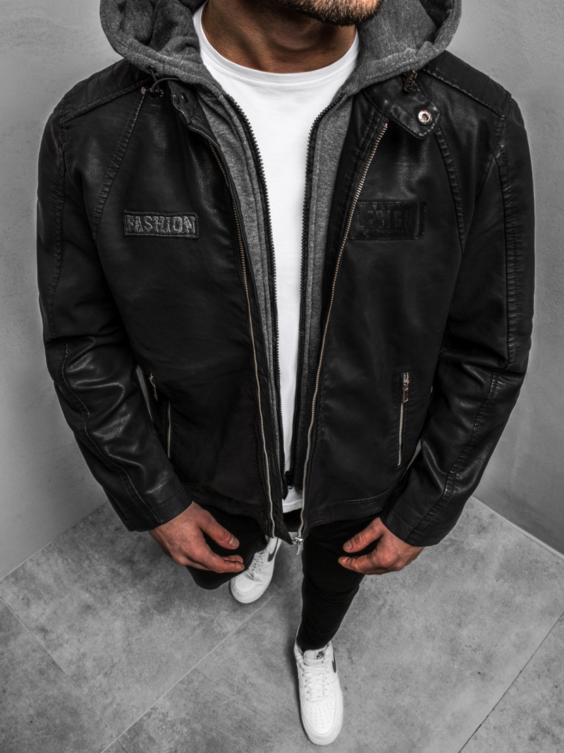 Ανδρικό δερμάτινο μπουφάν μαύρο OZONEE JB/JP1127Z