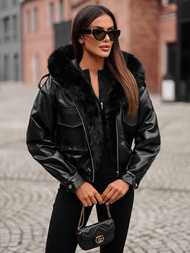 Γυναικείο δερμάτινο μπουφάν μαύρο OZONEE O/G125