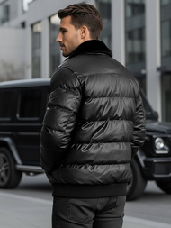 Ανδρικό δερμάτινο μπουφάν μαύρο OZONEE O/M795Z