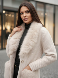 Γυναικείο παλτό mπεζ OZONEE JS/53M5200/155Z