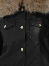 Γυναικείο δερμάτινο μπουφάν μαύρο-μπεζ OZONEE JS/61M8513/392B