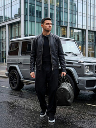 Ανδρικό δερμάτινο μπουφάν μαύρο OZONEE JS/11Z8027