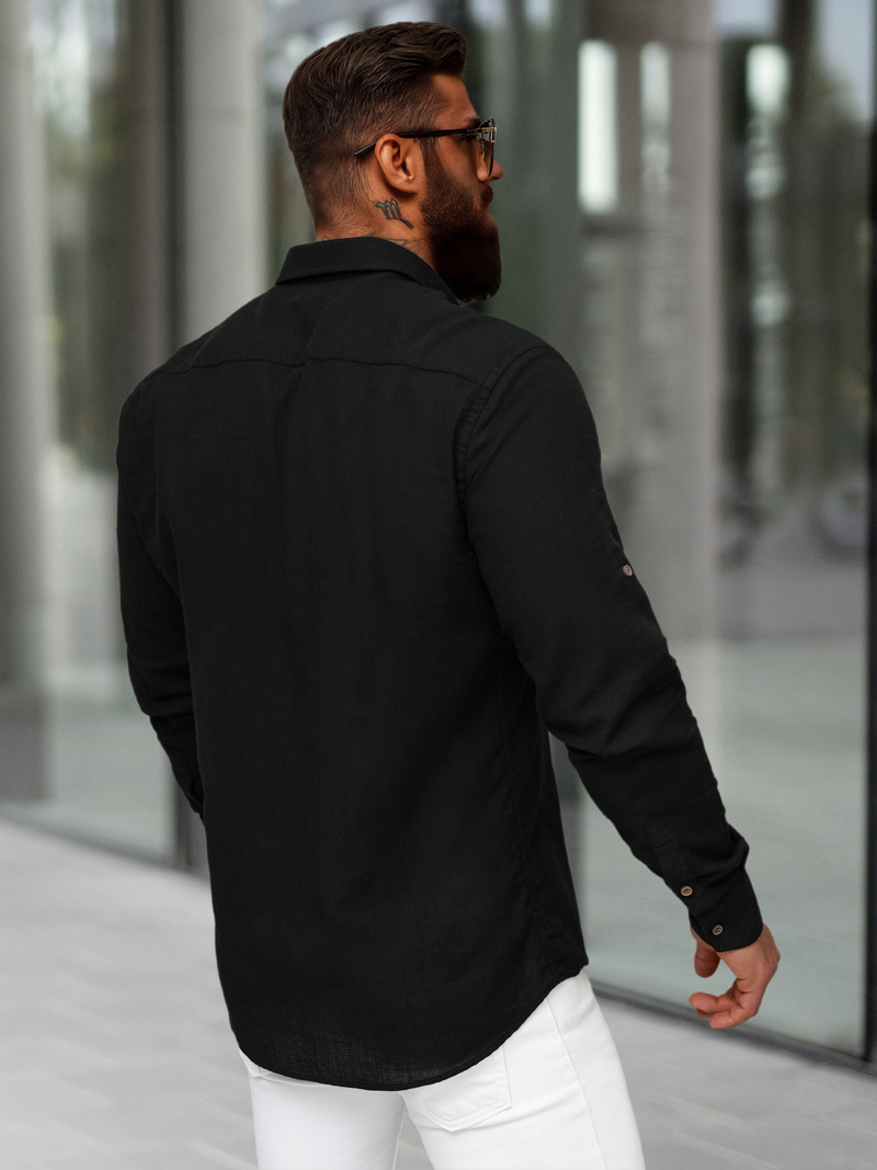 Ανδρικό πουκάμισο μαύρο OZONEE O/V144