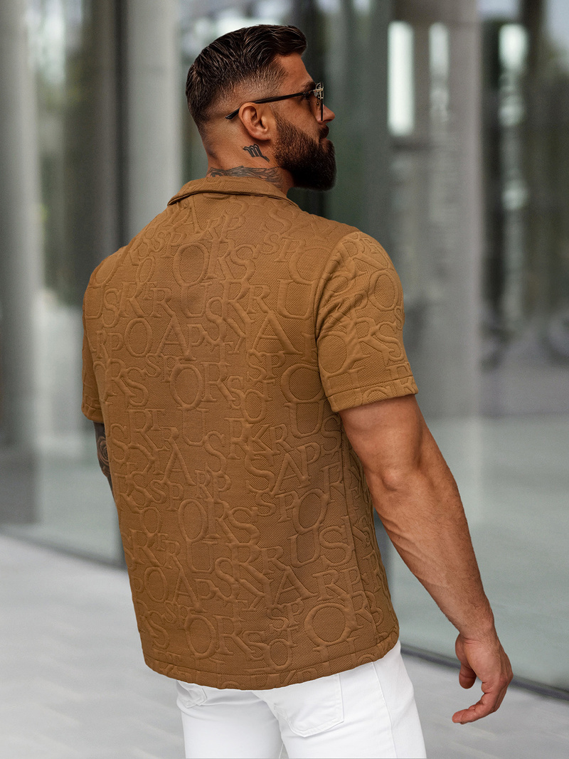 Ανδρικό πουκάμισο με κοντό μανίκι καφέ OZONEE O/B2256