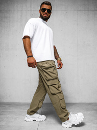 Ανδρικό παντελόνι σκούρο-μπεζ OZONEE O/PS5528