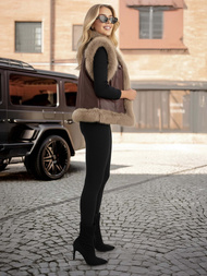 Γυναικείο δερμάτινο αμάνικο μπουφάν Σοκολάτα OZONEE JS/61M8516/158