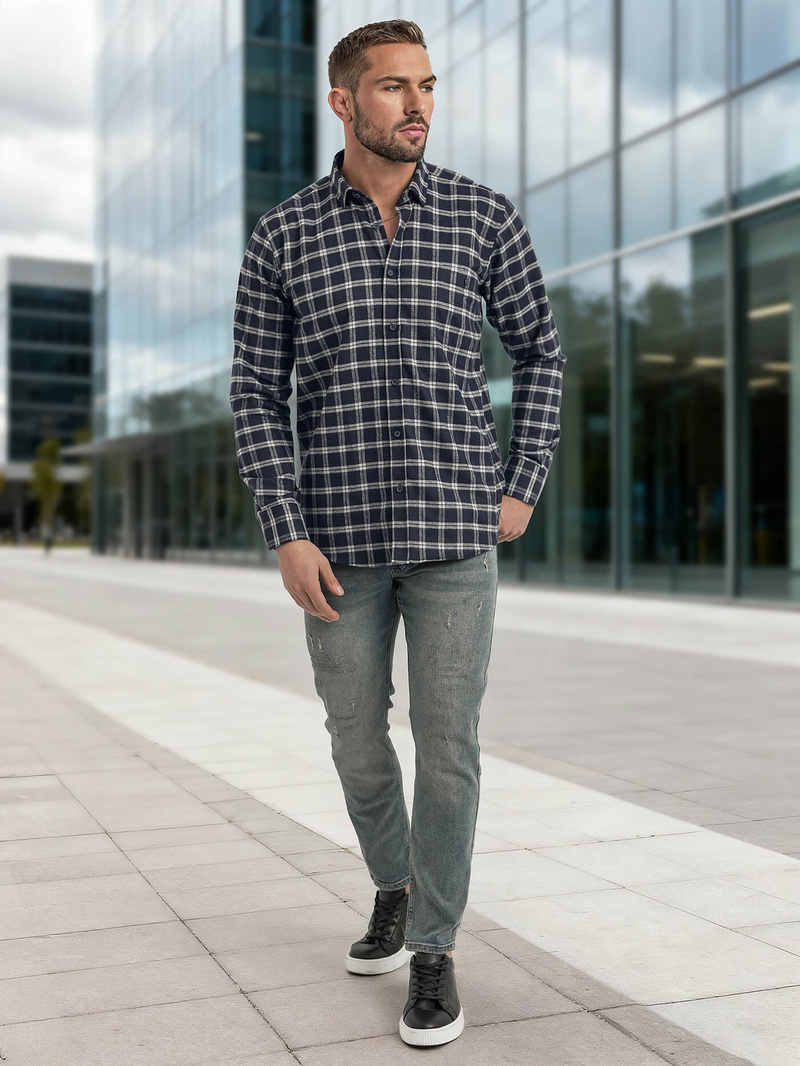 Ανδρικό πουκάμισο ναυτικό μπλε OZONEE V/V173