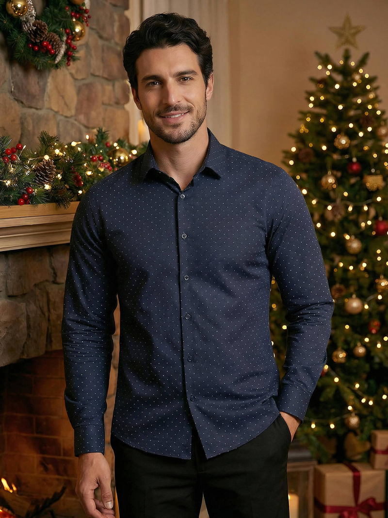 Ανδρικό πουκάμισο ναυτικό μπλε OZONEE V/V183Z